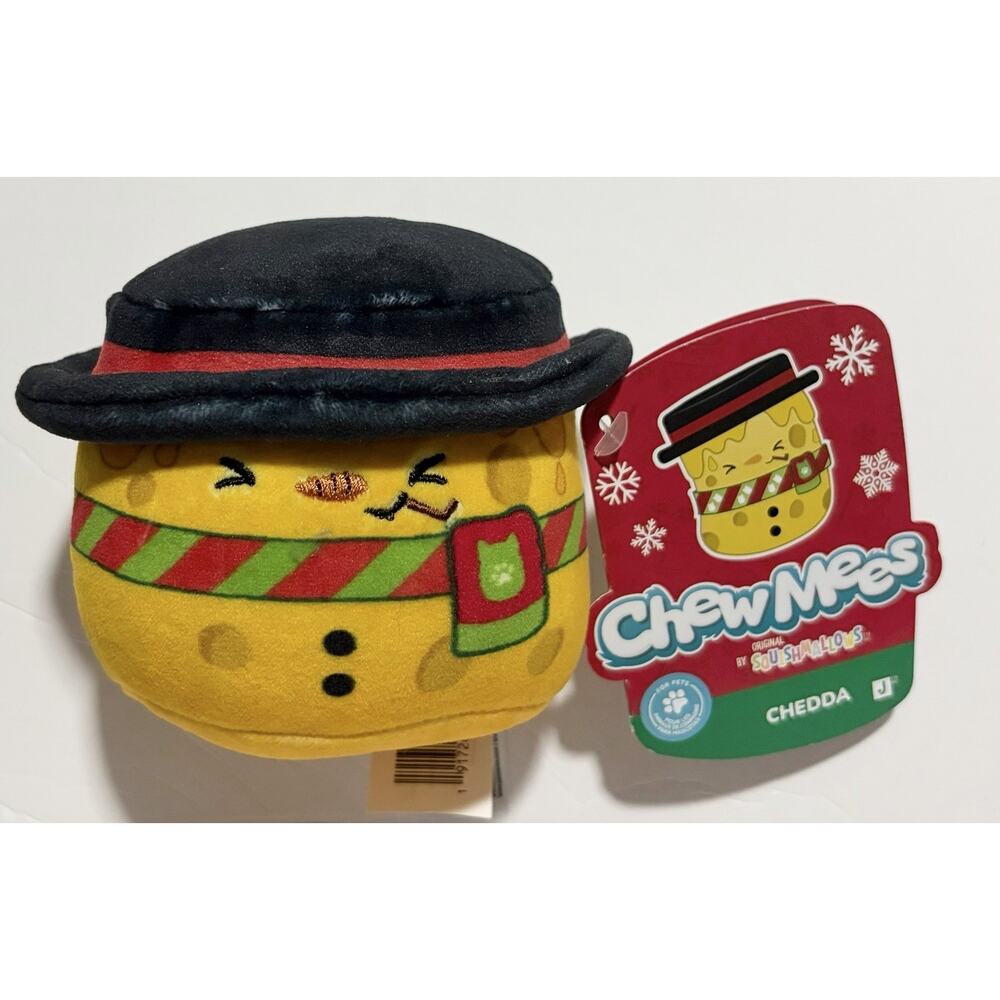 Chew Mees Chedda Plush Dog Toy Squishmallows Holiday Cheese Snowman Squeaker NEW